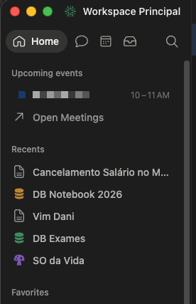 Notion mudou a home. 

Se você quiser testar o novo modelo, va até o seu Workspace e clique para "Testar a nova Side Bar". 

E você passa a ver as abas da Home, Chat Notion AI, Calendar e Inbox diretamente no topo.

Gostou da mudança?