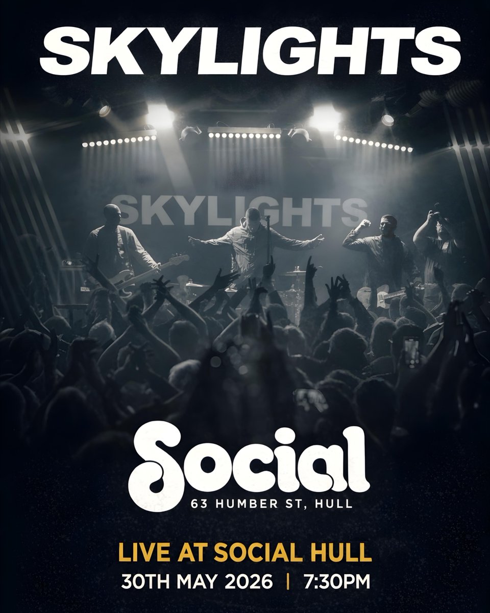 socialhumberst's tweet photo. NEW SHOW // ON SALE NOW // Infusing Britpop and post-punk influences from the likes of Oasis, Courteeners and The Verve, Yorkshire indie rock quartet @SkylightsYRA join us next month, on Saturday 30th May!

🎟️ Book tickets: https://t.co/JaRxdPUKkS https://t.co/iy28kxTCgO