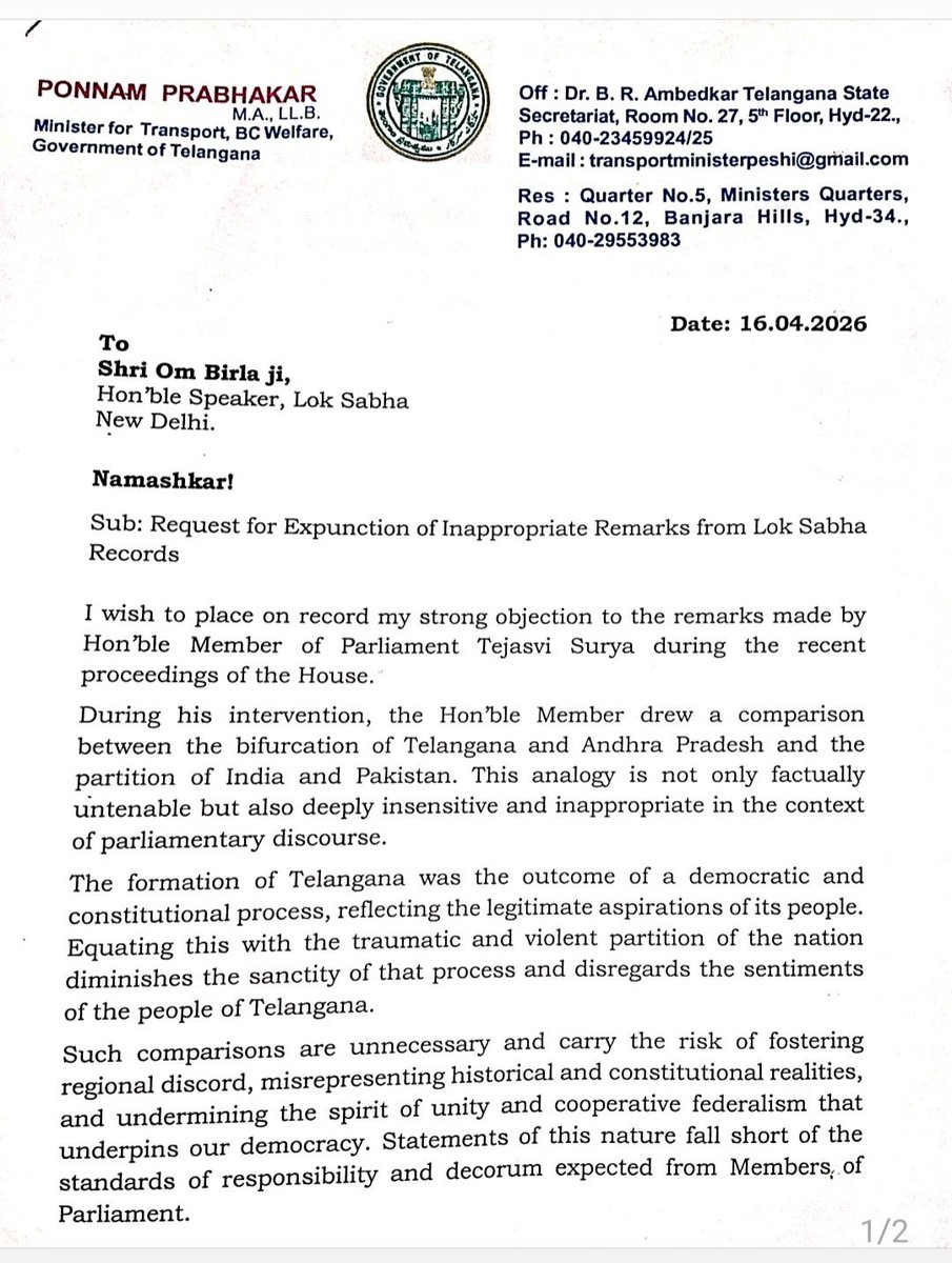 Ponnam Prabhakar tweet media