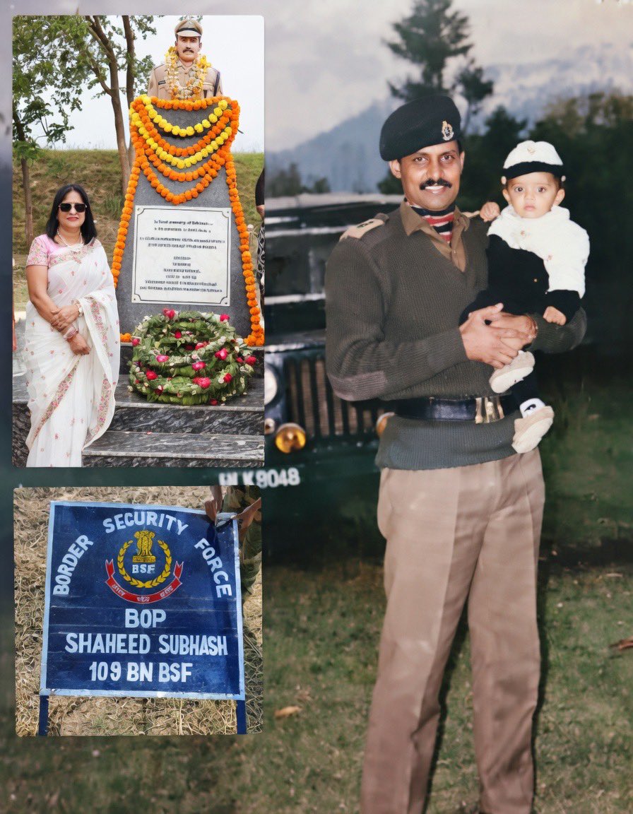 37VManhas's tweet image. Year 1996, #onthisday Khshitij was barely nine months old when his father 

DEPUTY COMMANDANT SUBHASH SHARMA
7 BN @BSF_India 

was immortalised fighting terrorists at Srinagar in Jammu &amp;amp; Kashmir.
23 years later, his mother Smt Babita Sharma ensured her only son to be an officer