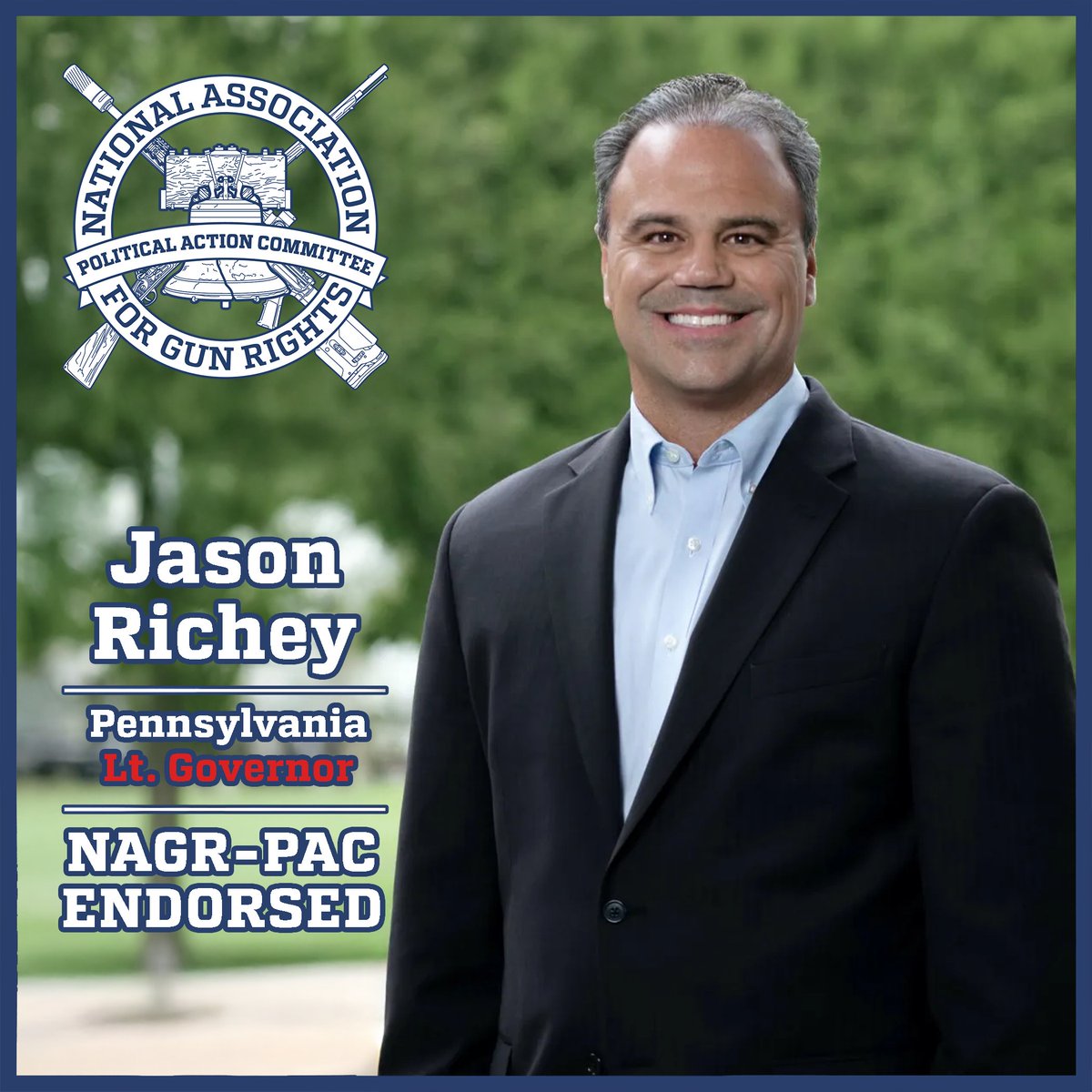 In a tight Senate, every vote counts, including the Lieutenant Governor.

✅Opposes unconstitutional "Red Flag" laws
✅Supports legislation like SB 822 to strengthen firearms preemption
✅100% PAGR Candidate Survey

NAGR-PAC has endorsed <a href="/richeyforpa/">JasonRicheyforPA</a> to be PA's next Lt. Gov!
