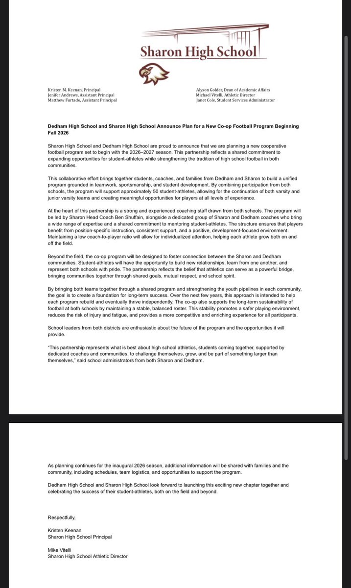 Sharon Athletics tweet media