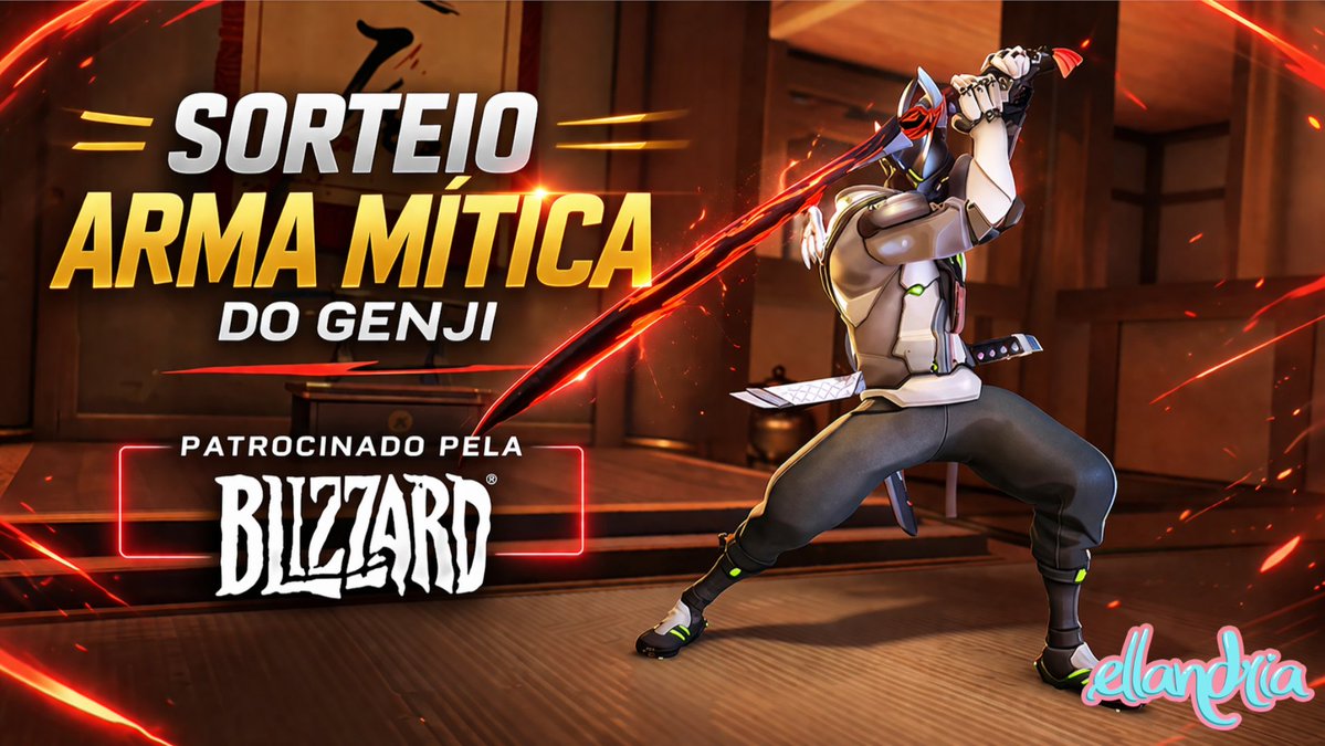 Pessoal sorteio de uma arma mítica do Genji cedido pela <a href="/OverwatchBrasil/">Overwatch</a> #OverwatchBR #OWBRTemporada2 #OWBRMythicGenji

 Regras:   
❤️ Curtir esse post;   
🔂 Dar RT nesse post;  
✅ Seguir a <a href="/elllandria/">Ellandria</a> aqui no X;
✅Seguir a twitch.tv/elllandria e postar seu nick da Twitch