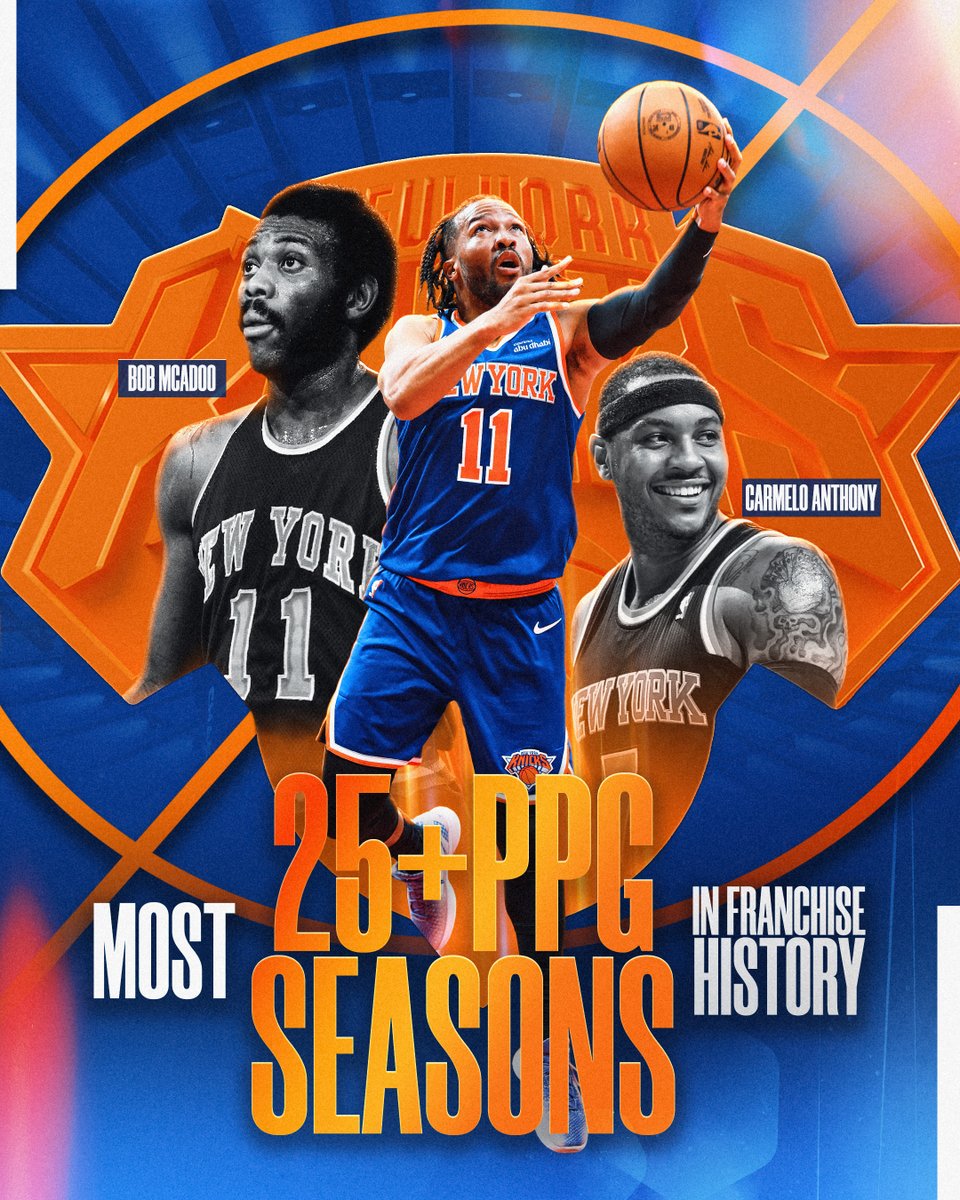With another 25+ PPG season... Jalen Brunson has tied McAdoo and Melo for the most in <a href="/nyknicks/">NEW YORK KNICKS</a> history!

Captain Clutch and NYK start their title hunt vs. ATL, Saturday at 6pm/et on Prime.