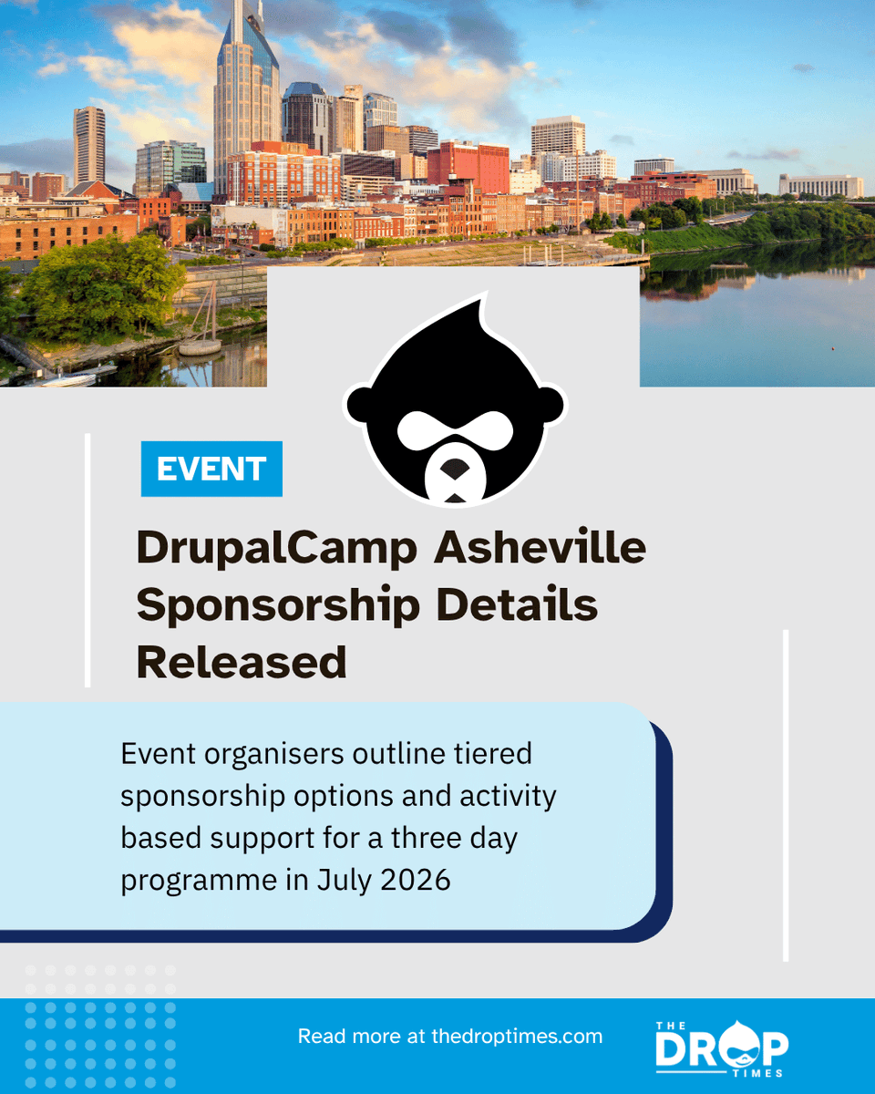 thedroptimes's tweet image. Drupal Camp Asheville 2026 opens sponsorships for its July event.

3-day program: training, sessions, and community activities.

Opportunities available across multiple sponsor tiers.

bit.ly/4tiD4gY 

#Drupal #OpenSource #DrupalCamp #WebDev