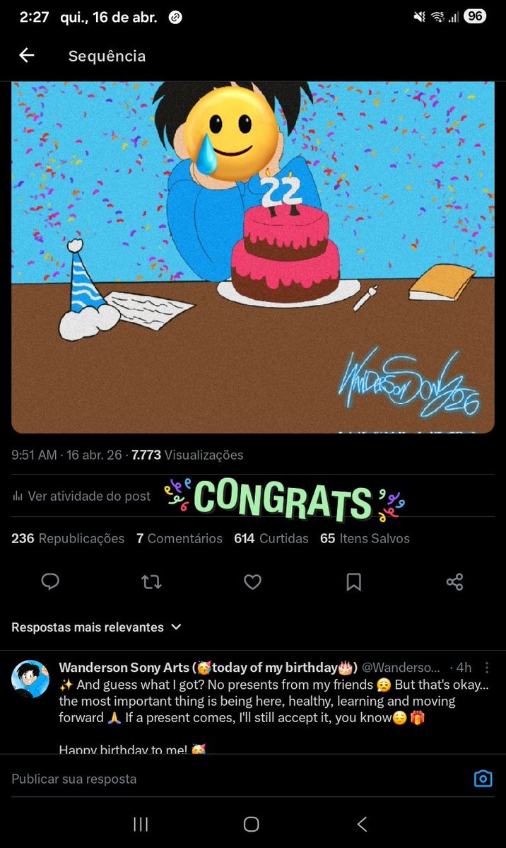 WandersonSonyX3's tweet image. GUYS ESPECIALLY FOR ALL OF YOU THANK YOU VERY MUCH FOR EVERYTHING MY PRESENT FOLLOWERS 
and to support a lot, amen, thank you very much, God. 

#SUPPORTHUMANARTISTS #SMALLART #SMALLARTIST
#Birthday #ARTISTONTWITTER #ART #DRAWING 
#ARTBLOCK