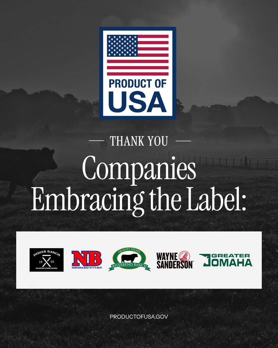 Thank you to the early adopters of the Product of USA label, THE new standard for meat, poultry and egg products derived from animals exclusively born, raised, harvested, and processed in the U.S. 🇺🇸

Join the movement and proudly display the label on your American-made products!
