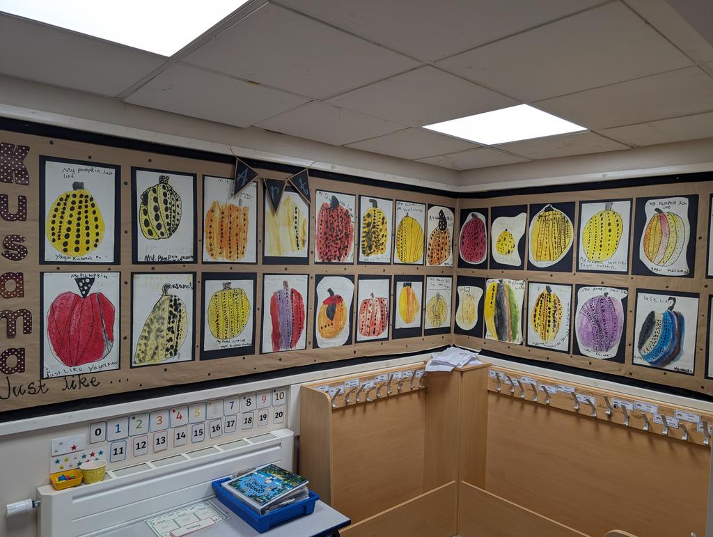 stmarys_CofE's tweet image. We hope you like our Y2 artwork inspired by Yayoi Kasami #art #ks1 #year2