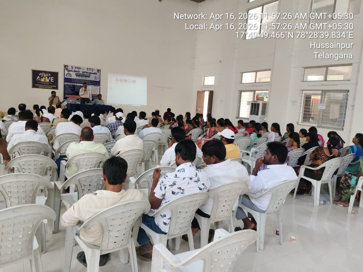 ShoToopran's tweet photo. On April 16, 2026, Toopran MPDO office hosted Day 4 of Road Safety Awareness Phase 4. Staff, villagers, officials, and police created social media awareness on road rules and hazards, followed by a pledge. https://t.co/QZAcVm8cbI