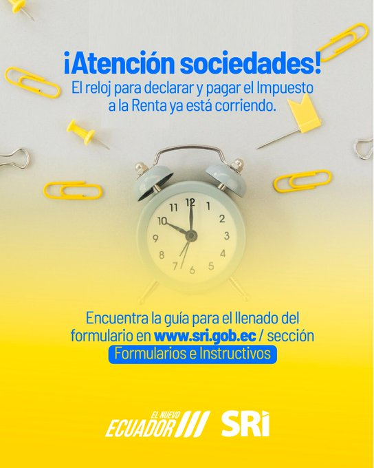 RonaldDomingz_'s tweet photo. 💪Declara tu impuesto a la renta a tiempo y cumple con tus obligaciones tributarias

El SRI te recuerda que las sociedades deben declarar y pagar el #ImpuestoALaRenta en abril. 

Hazlo correctamente, paga en su totalidad y evita sanciones.

🇪🇨 https://t.co/LG3ocwY5W5