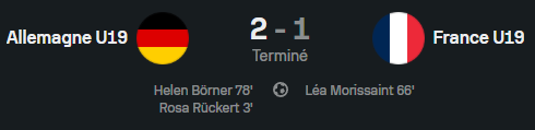 fenottes's tweet photo. [Sélection - Qualification euro U19]
Allemagne 🇩🇪2-1🇫🇷 France
61 minutes de jeu pour Maïssa #Fathallah   
Alexane #Lambert, Romane #Rafalski et Océane #Moreau-Tranchant ne sont pas entrées en jeu https://t.co/6xsR3llvnG