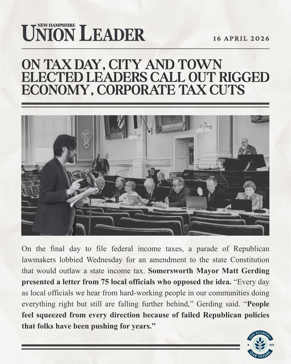 oeofnh's tweet image. After yesterday’s Tax Day hearing, the consensus from the public is clear: Granite Staters are working harder than ever + doing everything right, but are still getting less.

It's time we build an economy that rewards work, not wealth. #NHPolitics #TaxDay #CloseTheGap