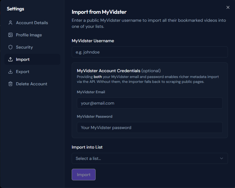 CuratifyApp's tweet image. Want to import the hundreds of videos you've saved on MyVidster?   

Well now you can!  

#Curatify #NewPlatform #NewFeature #MyVidster #Bookmarking #Social