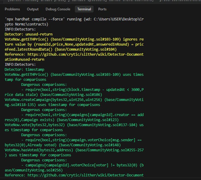 D_Gentle01's tweet photo. So I audited a smart contract using @slitherio with the solc compiler nd I must say it was pretty sleek

Was trying to use #Mythril also but been having some setbacks from not having C++ Visual installed, tried using my Linux to run it but still having some Python errors https://t.co/NgYfgDfl64