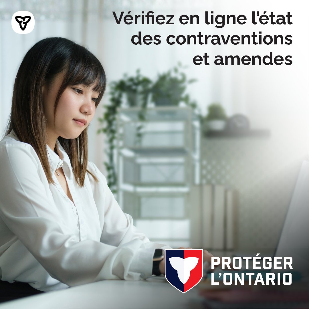 Vous avez reçu une contravention ou amende?

Obtenez des renseignements en ligne sur le montant, le paiement et une rencontre avec un procureur avant le procès.

🔗: ontario.ca/fr/page/verifi…