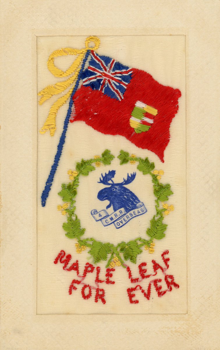 CanMilPostcards's tweet image. French silk card featuring the badge of the 4th Canadian Mounted Rifles Regiment. Raised in the Toronto Ontario area, the unit is perpetuated by the Governor General's Horse Guards. #Canada #WWI #postcard #Toronto