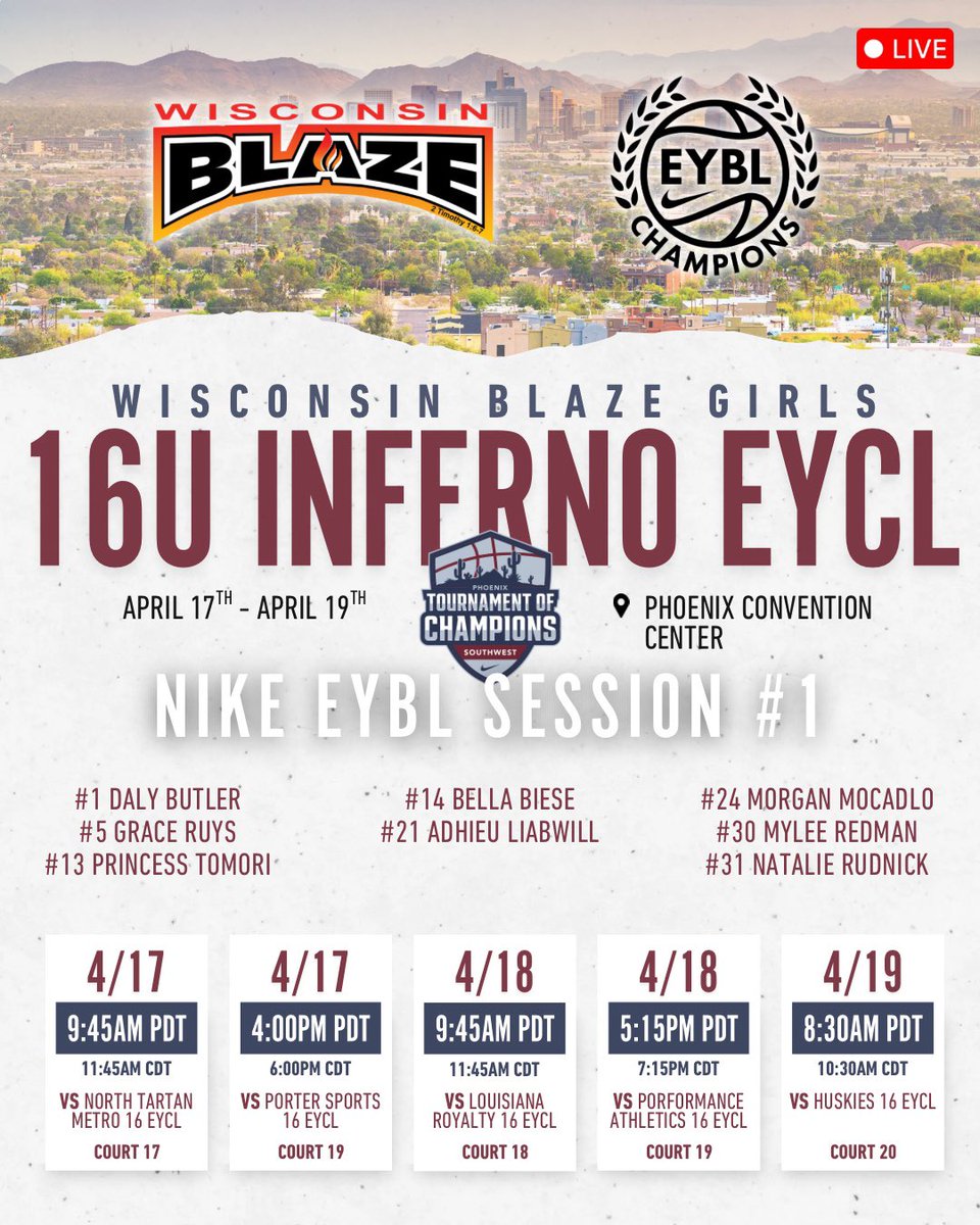 BellaBiese's tweet photo. So excited and can’t wait to play at Nike Session 1 this weekend in Phoenix, Arizona. Come and watch!  ⁦⁦@WisconsinBlaze⁩ @LisaMVanWyk  ⁦@NikeGirlsEYBL⁩ https://t.co/S7ZzuWQ7lF