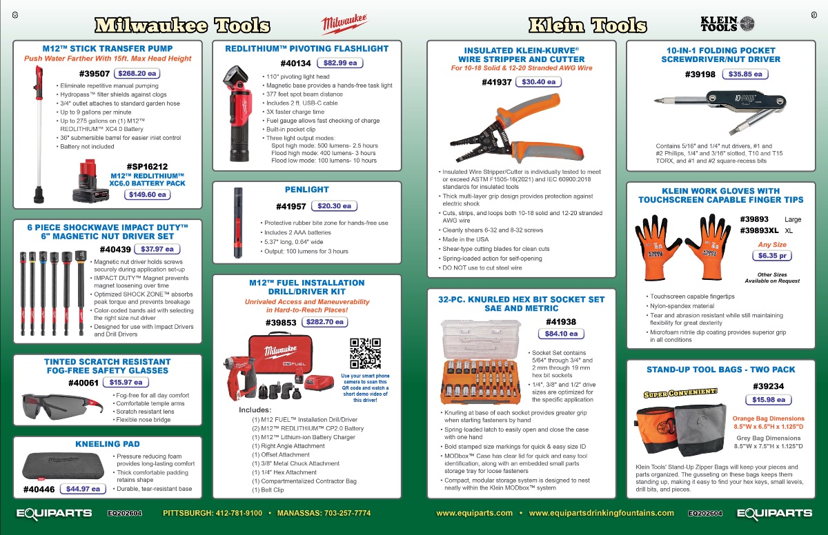 Spring tool deals are here 📷📷
Save on Milwaukee essentials and Klein Tools favorites.
See the deals here: library.equiparts.com/books/SpringSa… #ToolDeals #MilwaukeeTools #KleinTools