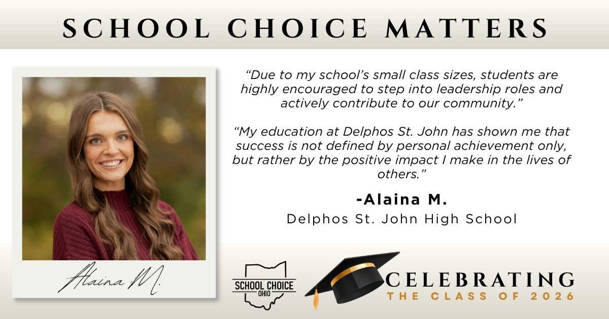SchoolChoiceOH's tweet image. 🎓 #Classof2026 Spotlight

Alaina from Delphos St. John HS shares how small class sizes helped her grow as a leader and see success as making a positive impact on others. 🌟

That’s the power of the right fit.

#SchoolChoiceMatters #OhioIsUniversal #StudentsFirst