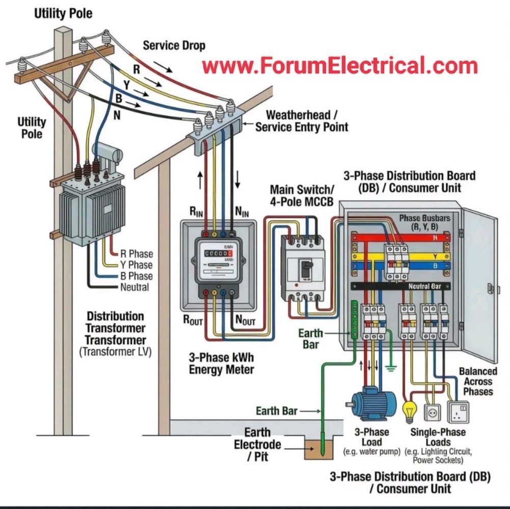 Rabert_infohe's tweet image. 3 Phase (Three phase) electrical wiring diagram from pole to residential house ForumElectrical.com
#wiring #wire #wiringinstallation #WiringSolutions #threephase #Electricalwiring #electricalwiringinstallation