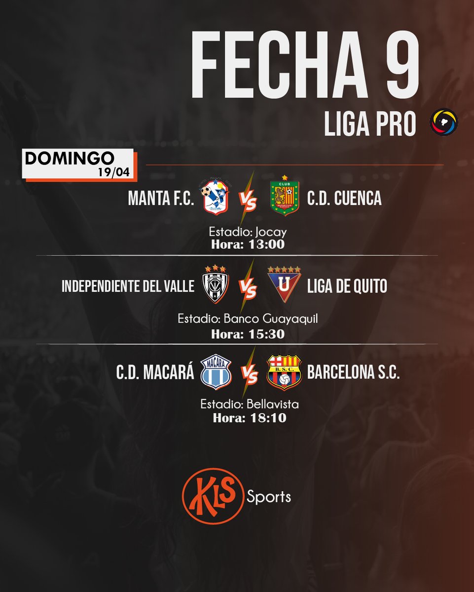 KLS_sports's tweet photo. ¡AGENDEN, FUTBOLEROS! 🗓️✅

Mañana arranca la Fecha 9 de la @LigaEcuabetec  y el domingo tenemos un duelo que puede definir muchas cosas en la parte alta:

🔥 Independiente del Valle 🆚 Liga de Quito 🔥

#LigaPro #Ecuador #IDV #LDU #BSC https://t.co/2BRM3Tjtzj