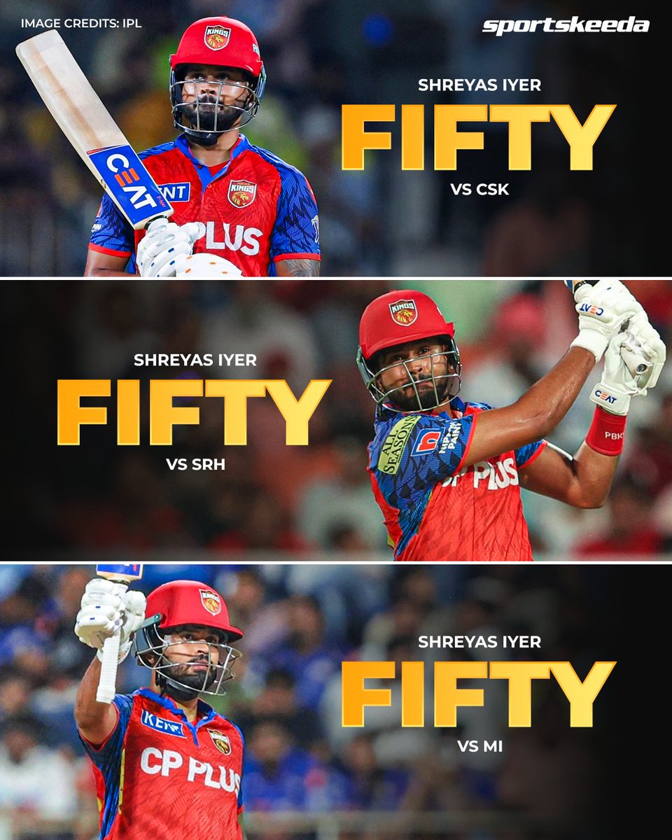 Sportskeeda's tweet image. Three back-to-back big chases, and Captain Shreyas Iyer delivered with fifties in all three matches! 🍿⚡👊

#IPL2026 #MI #JaspritBumrah #Sportskeeda