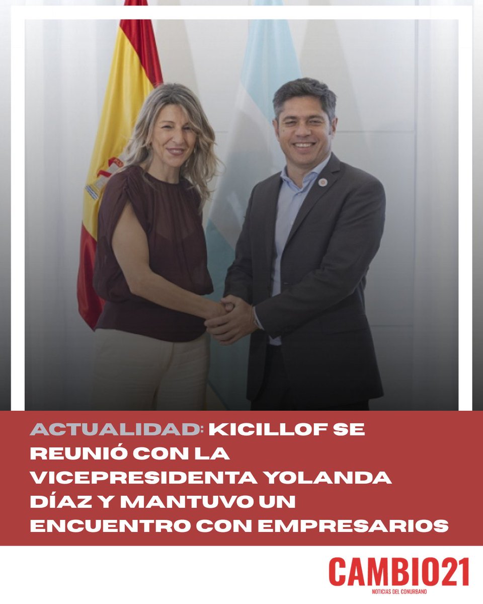 Kicillof se reunió con la vicepresidenta Yolanda Díaz y mantuvo un encuentro con empresarios.

Nota completa: Link en bio
<a href="/Kicillofok/">Axel Kicillof</a>