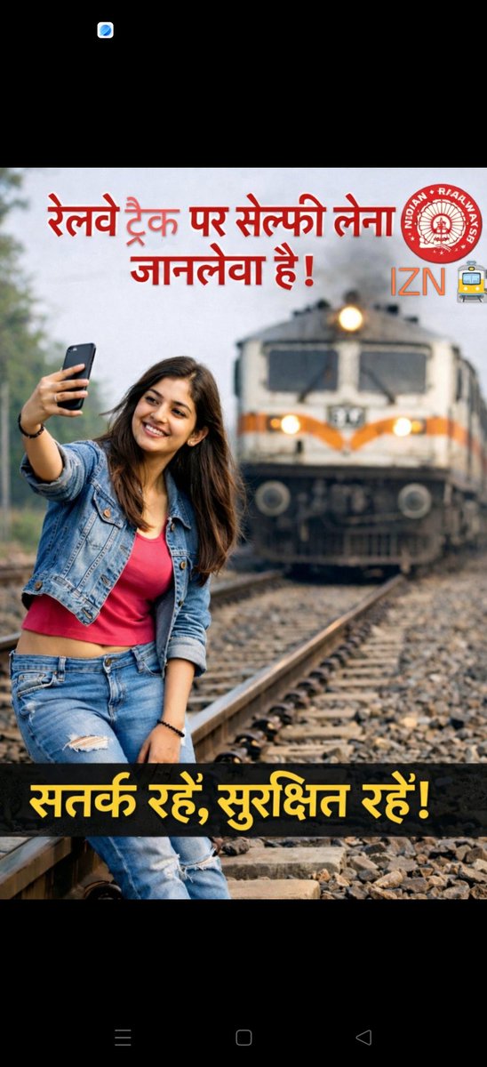 drm_drmizn's tweet photo. किसी भी फोटो या वीडियो से कहीं अधिक कीमत जीवन की है! रेलवे ट्रैक पर सेल्फ़ी लेना या वीडियो बनाना न सिर्फ़ कानूनन अपराध है बल्कि आपकी जान के लिए भी बड़ा खतरा है। #RailwaySafety 
#NoSelfieZone 
#SafetyIsPriority #ThinkBeforeSelfie #IndianRailways https://t.co/hncSXsQD5D