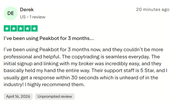 UsePeakBot's tweet photo. ANOTHER 5 STAR REVIEW FOR PEAKBOT!

If you don't have time to trade or the discipline to learn why are you not using PeakBot? 

Schedule time with us if you're intrested:
https://t.co/qBEdHm7JOA https://t.co/tjtuhACYB7