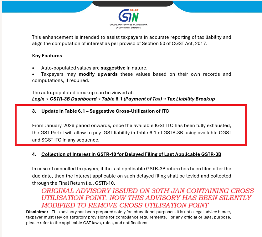 Utterly shocking from GST Portal.Please read the full post!

Cross-utilisation functionality allowing SGST against IGST before full utilisation of CGST has been disabled from the current month. It was available for February only - No communication regarding the same!!

More