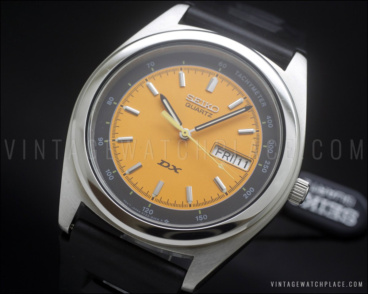 New Old Stock 1989 Seiko DX orange dial Quartz vintage watch, 5Y23-8230, a very rare and scarce watch, highly collectible!, REF. SCZ287P, Japan made, NOS. vintagewatchplace.com/new-old-stock-…