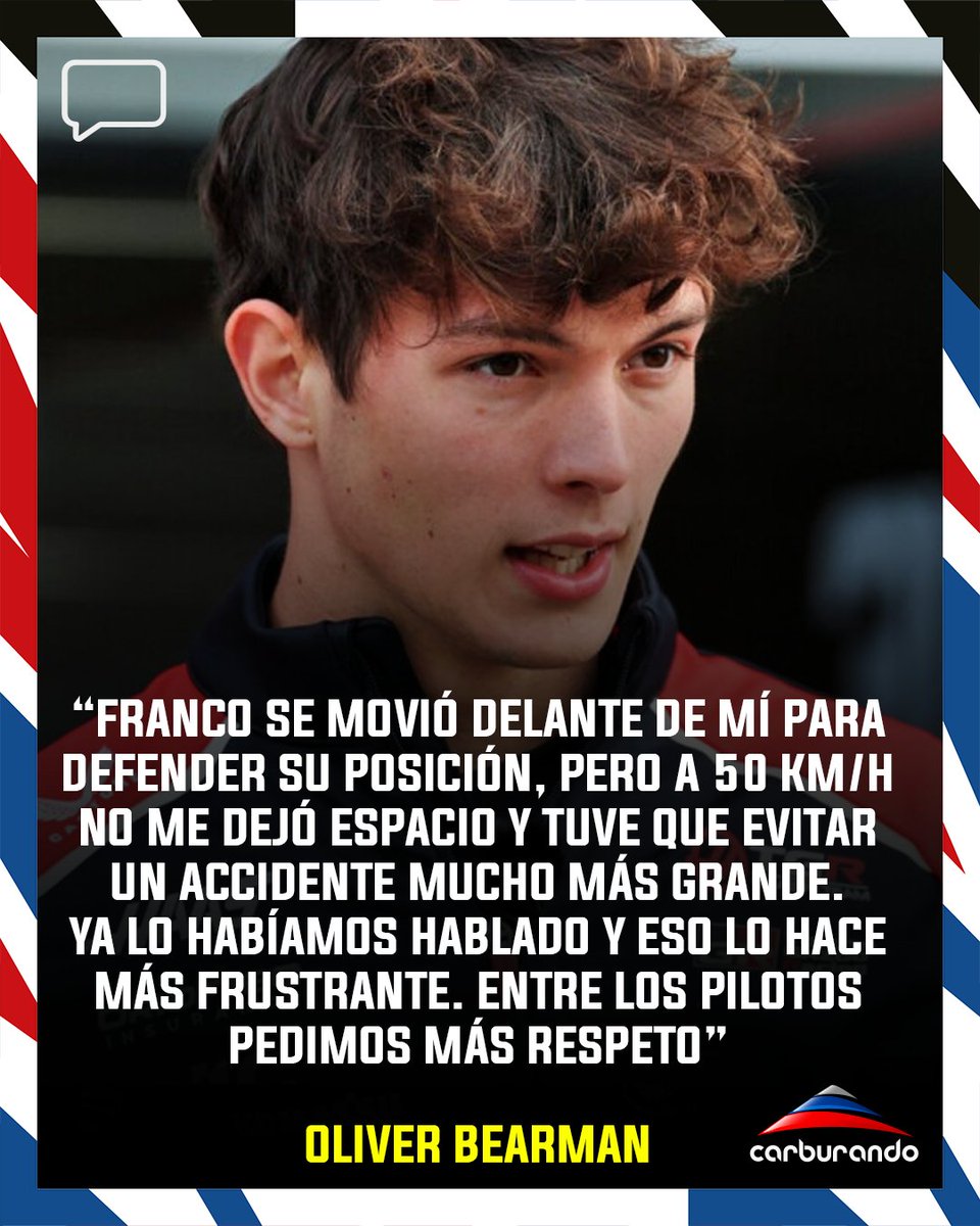 CarburandoTV's tweet image. 💣 Bearman disparó con todo contra Franco Colapinto

El piloto de Haas habló en el podcast Up To Speed sobre el accidente en Suzuka y fue muy duro con el argentino.

#F1 #Colapinto