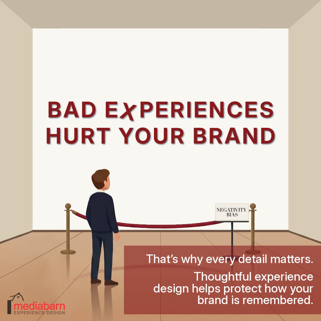 mediabarn's tweet photo. Bad experiences don’t just frustrate. They shape brand perception.

Research shows people remember negative experiences more vividly than positive ones.

That’s why we design thoughtful experiences that help reduce friction and shape positive impressions.

https://t.co/g8kJTbOzXt https://t.co/jLir3nvl6V