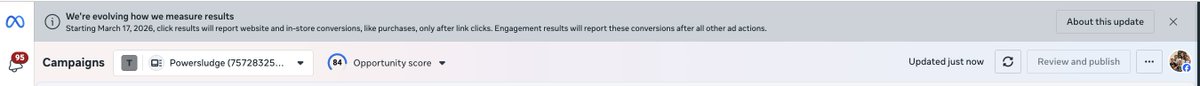 thomashops's tweet photo. As a result of enough advertisers complaining about Meta ad performance degradation, they retroactively added this notification to everyone's ads manager. This is the reason everyone is seeing worst performance on meta. And just moving to 7d click 1d engaged view won't fix meta. https://t.co/SkuLzFFXje