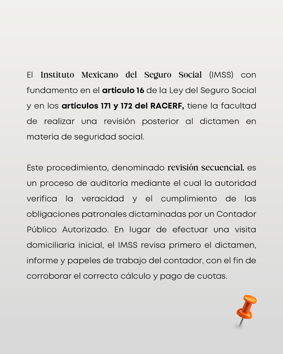 CASSabogados's tweet photo. ¿Sabías que el IMSS puede revisar tu dictamen después de presentado?

La revisión secuencial es el proceso mediante el cual el IMSS valida que las empresas cumplan correctamente con sus obligaciones en materia de seguridad social, revisando primero el dictamen del Contador Público antes de realizar visitas directas.