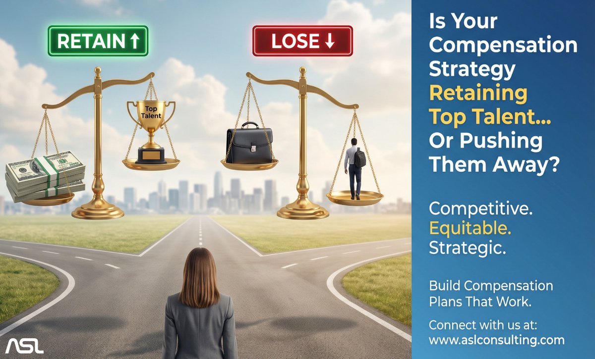 ASLHRSolutions's tweet image. Is your compensation strategy retaining talent—or driving it away? Without a data-driven approach, gaps &amp;amp; risks grow.
Build fair, competitive programs with ASL HR Solutions: aslconsulting.com
#CompensationPlanning #TotalRewards #PayEquity