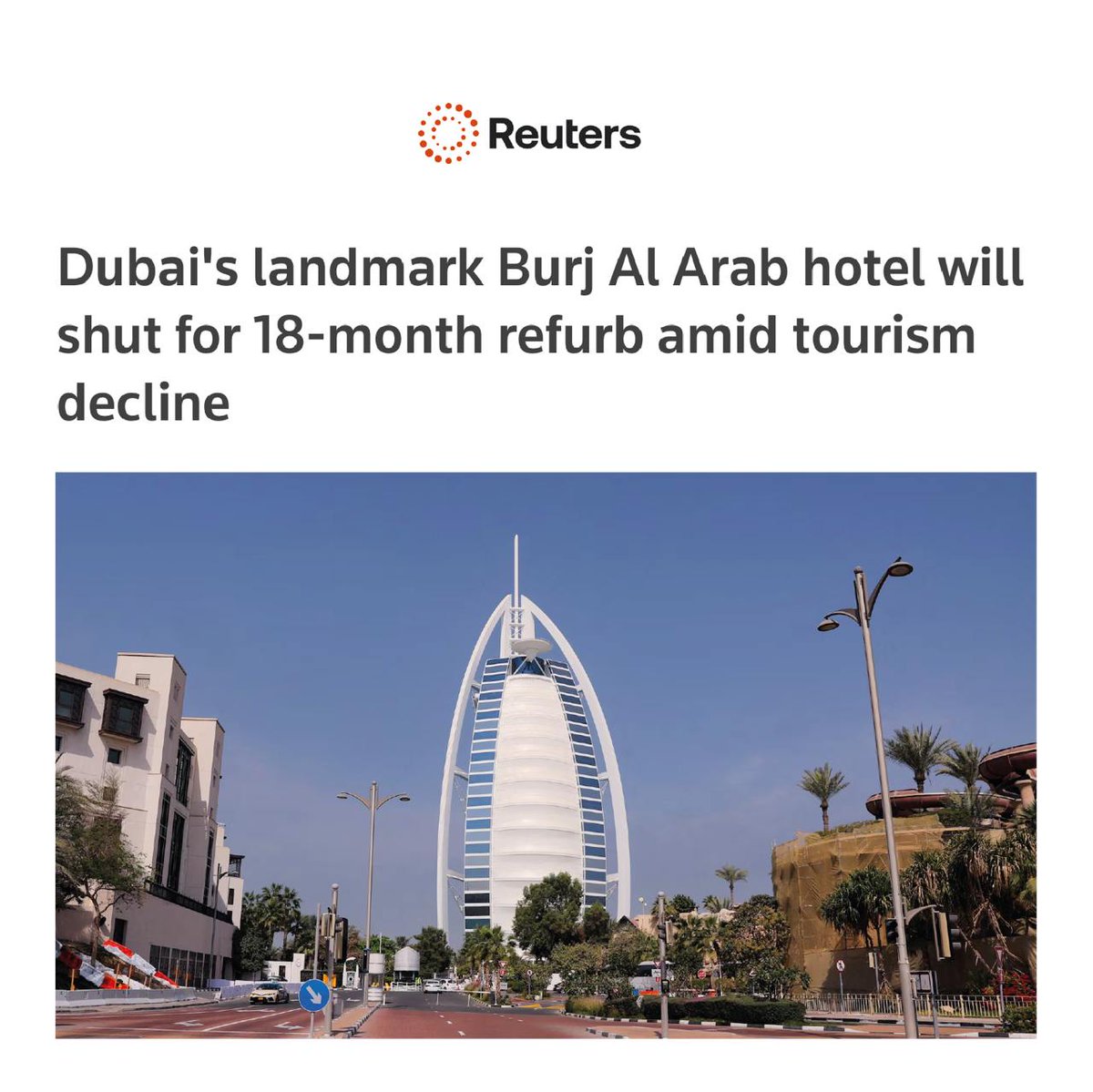 GlobalLensHQ_'s tweet photo. Dubai’s iconic Burj Al Arab to close for 18-month renovation amid tourism slump. https://t.co/RbqE5h0Kdq