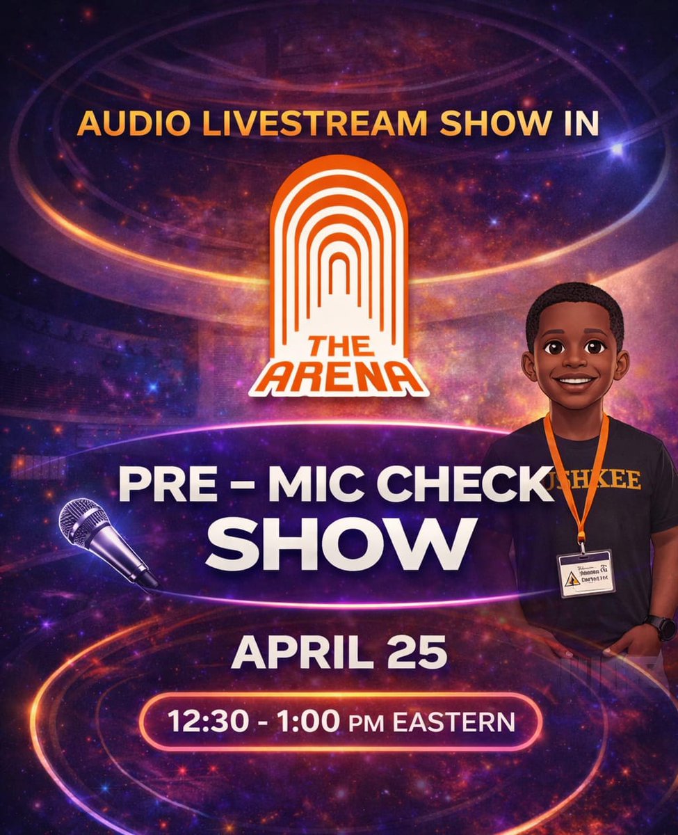 motitalkz's tweet photo. 🎙️ PRE-MIC CHECK SHOW 

April 25 | 12:30-1PM EST 

Audio livestream in The Arena 

Warm up with us before we go live for The Mic Check Show at 1PM. 

Don’t be late to The Arena 🔥 
@JClassicMaestro @tommy9ce_dancer
#Ushkee #MicCheckShow https://t.co/IJRwPUOMpp