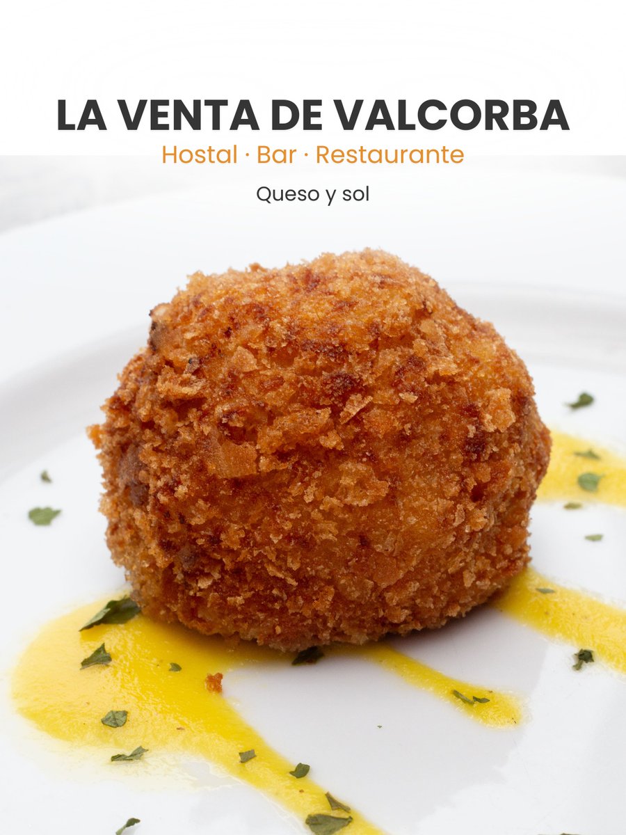 Asohtur's tweet photo. LA VENTA DE VALCORBA · Queso y sol

Su croqueta “Queso y sol” es puro contraste: cremosa, dorada y con ese punto que invita a repetir.

Un imprescindible en tu ruta de las Jornadas de la Croqueta de Soria si quieres salir del centro y descubrir nuevos sabores. https://t.co/QS9IuJgVGG