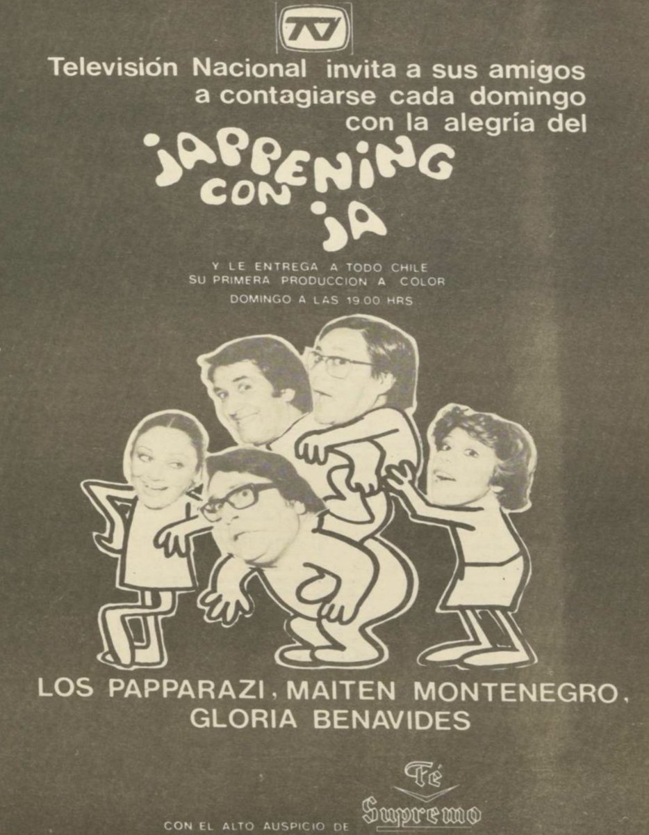 manuelsaotome's tweet photo. Un domingo 16 de abril de 1978, hace 48 años, la tarde televisiva de TVN tenía una gran sorpresa en colores: Los Paparazzi (Fernando Alarcón, Eduardo Ravani), más Jorge Pedreros y las showwomen Gloria Benavides y Maitén Montenegro estrenaban el Jappening con Ja
@teledeantes https://t.co/2KcxOfwV8H