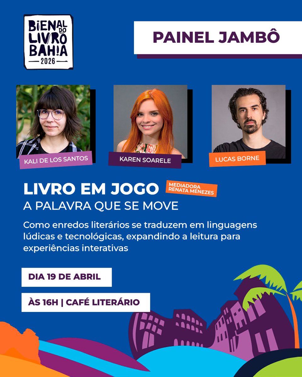 JAMBÔ NA BIENAL DA BAHIA 2026 📖 ✨

De 15 a 21 de abril, vai estar rolando a Bienal do Livro da Bahia, e é claro que nós vamos marcar presença!

<a href="/karensoarele/">Karen Soarele #Tormenta20 🎲⚔️🔥</a>, <a href="/kalidelossantos/">@kalidelossantos.bsky.social</a> e <a href="/LucasBorne81/">Lucas//Borne #NerdcastRPG ⚔️🧙‍♂️👸🐲</a>  foram convidados a participar do bate-papo ➡️ Livro em jogo: a palavra que se move ✨
