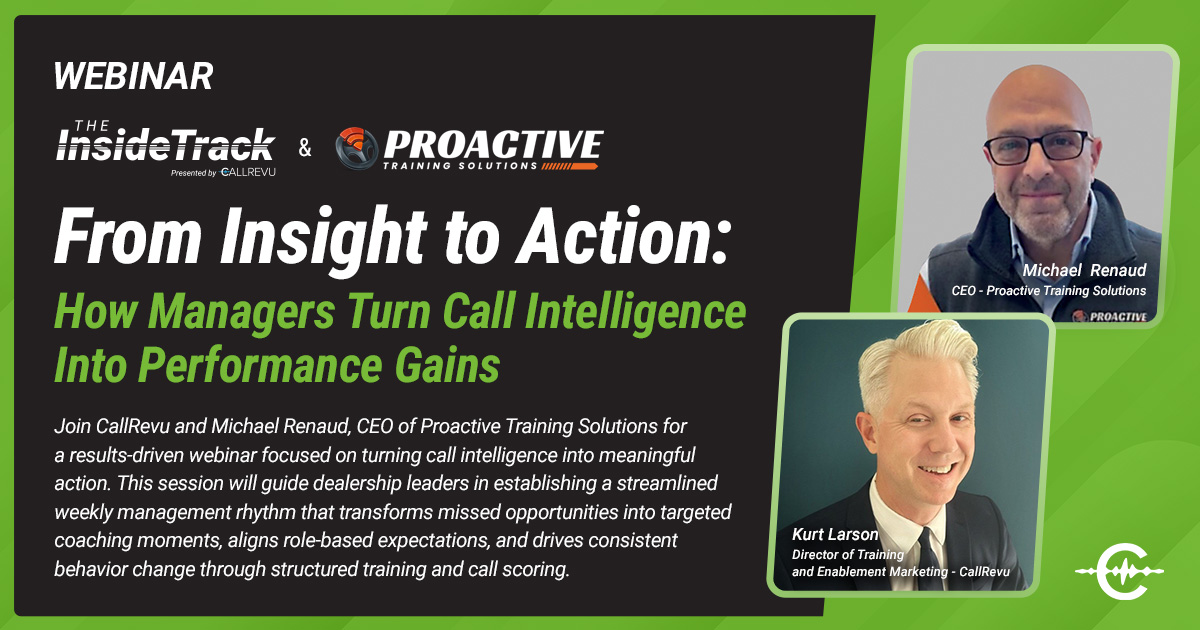 CallRevu's tweet image. Insight is only powerful if you act on it.​

Join CallRevu + Proactive Training Solutions to learn how managers turn call intelligence into performance gains.​

👉 Save your seat now​: hubs.ly/Q04bSlv60

#Webinar #SalesSuccess #CoachingCulture