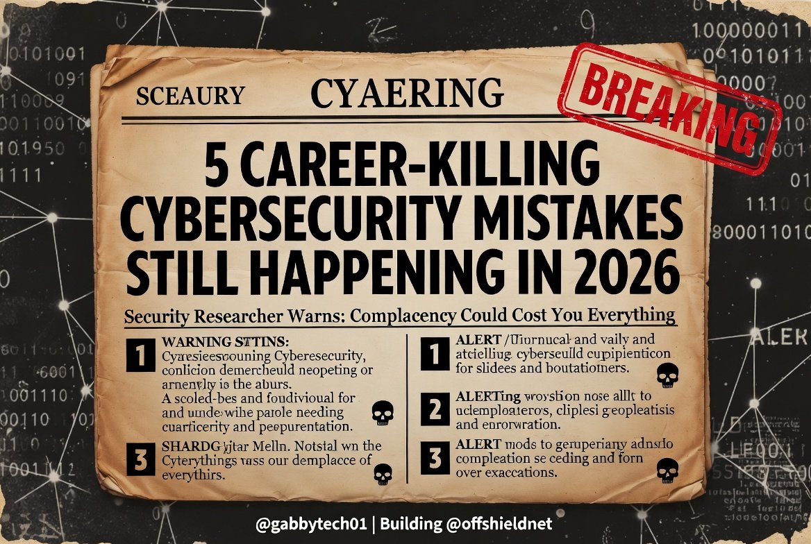 gabbytech01's tweet image. 🚨 2026 IS HERE AND THESE 5 CYBERSECURITY MISTAKES ARE STILL DESTROYING CAREERS AND COMPANIES.

I see them daily from newbies chasing certs to seasoned pentesters ignoring AI threats.

Here’s what to avoid (and how to fix it) Thread 🧵
#Cybersecurity #InfoSec #CyberSec