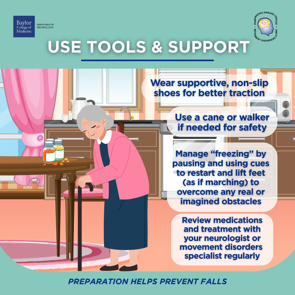 bcmneurology's tweet image. Taking simple, proactive steps can help improve safety, confidence, and independence in everyday life.

#ParkinsonsDisease #FallPrevention #StayActive #BrainHealth #MovementDisorders 

@JankovicJoseph
@PDCMDC