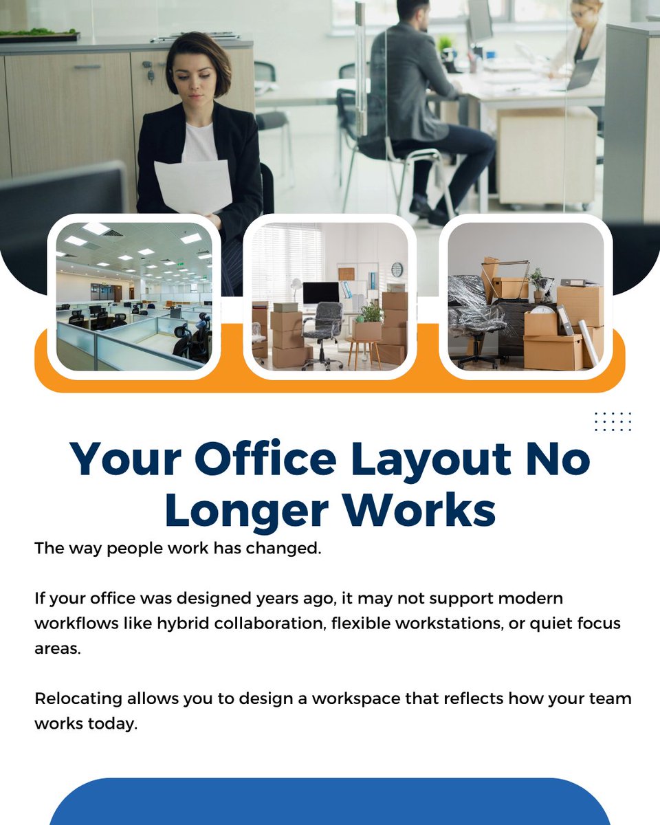 CorovanMoves's tweet image. Outgrowing your office? Crowded spaces, rising costs, or outdated layouts may be signs that it’s time to move. A well-planned relocation can improve productivity, collaboration, and growth potential.
#OfficeRelocation #WorkplaceStrategy #FacilitiesManagement #OfficeMove