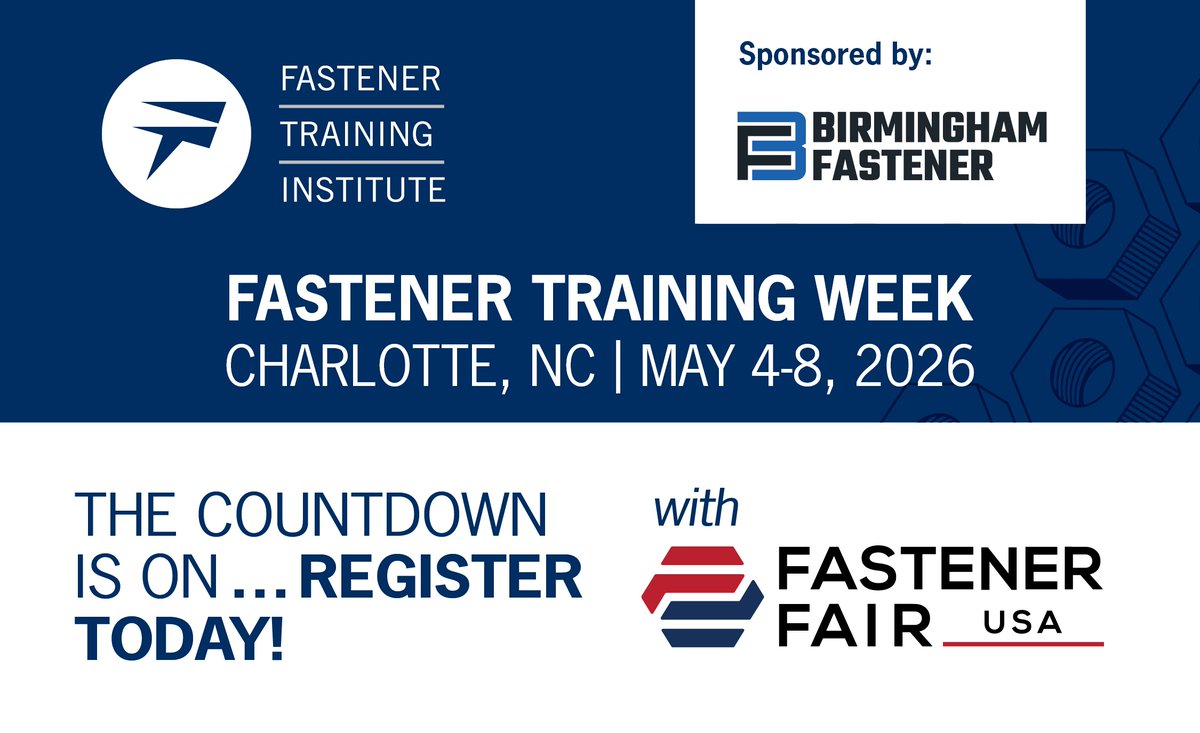 FastenerSchool's tweet photo. The countdown is on for @FastenerFairUSA and your chance to combine it with our flagship training program: Fastener Training Week. Register today! https://t.co/Pf4Y03s4uy https://t.co/KfOrsl4SGc