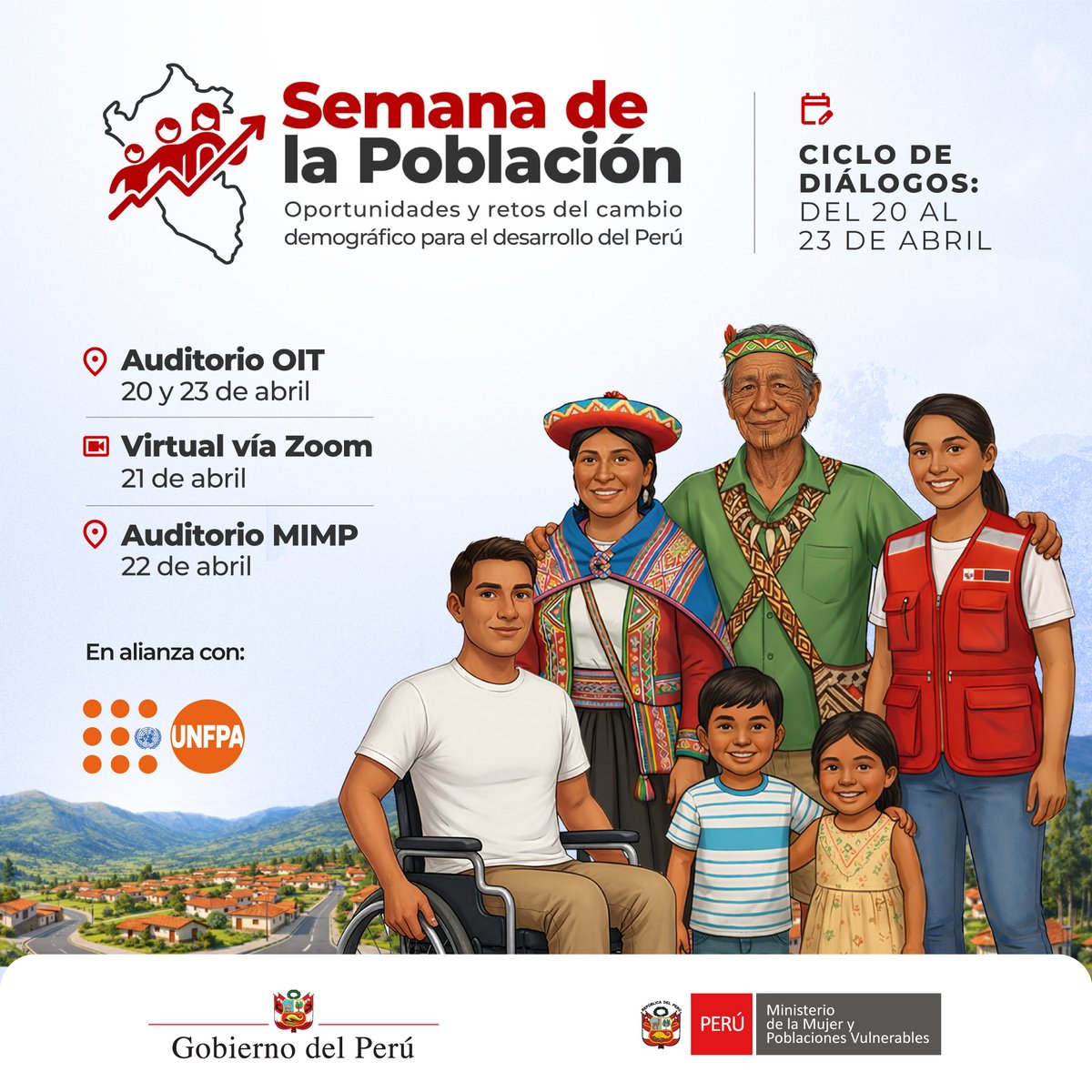 0Mimp16650's tweet photo. Amigxs, están invitadxs a un ciclo de diálogos sobre el cambio demográfico en el Perú del @MimpPeru con @UNFPA
Del lunes 20 al jueves 23 de abril, 9am a 1pm (hr Perú) Registro presencial https://t.co/eWwRDu9VuR  
y virtual https://t.co/F5RKCr9mY8
👉 Sé parte, aporta y conecta. https://t.co/rIS6b8KyYE