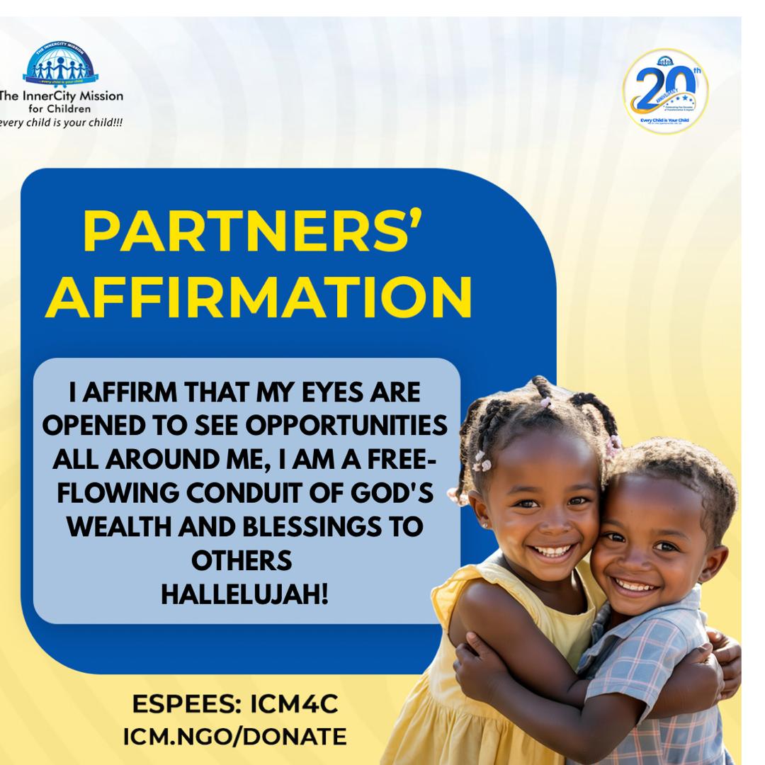 InnerCityHQ's tweet photo. PARTNERS AFFIRMATION
We Believe and therefore we Speak!

Espees Merchant Code: ICM4C
Website: https://t.co/pIzL05RSI9 

#Everychildisyourchild
#ICMAT20
#ICMGOODDEEDS https://t.co/Ue1P4h0Awx