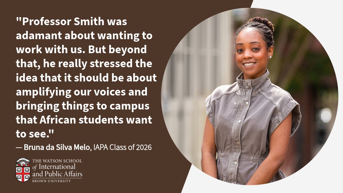 Watson_School's tweet image. #StudentSpotlight: Bruna da Silva Melo ’26

Bruna centered community and her African identity at @BrownUniversity, becoming the inaugural chair of the Africa Initiative Student Advisory Board and working with Professor Daniel Jordan Smith to reconnect it with the undergraduate