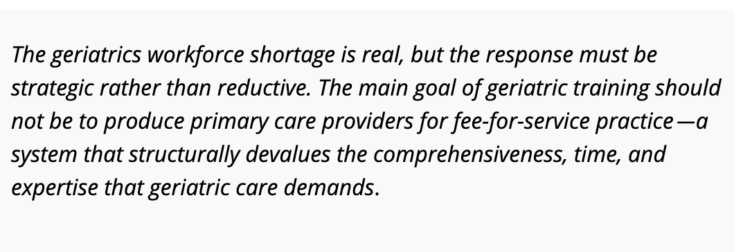AGSJournal's tweet photo. "the future of geriatric practice is not in the fee-for-service system that has failed our specialty." #geriatrics https://t.co/957nnHdB3F https://t.co/h5v16s3Kpz